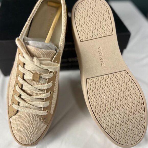 Vionic Winny 2 Sneaker Women's 13M Canvas Linen, Gold Lace-Up Shoes - Picture 5 of 7